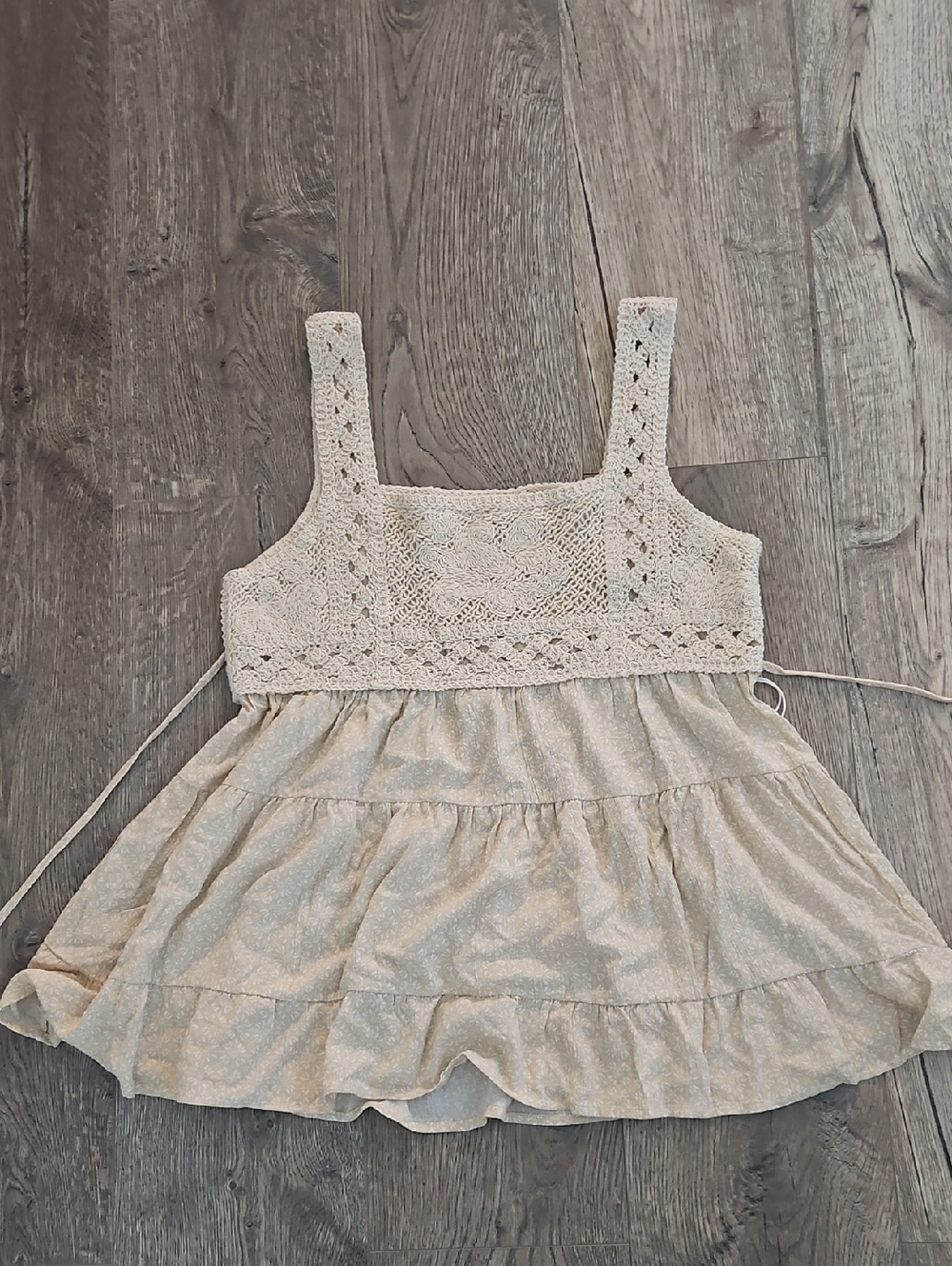 Cream Crochet Knit Bodice Tiered